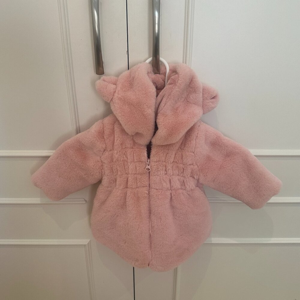 American Widgeon Baby Girl Ruched Pink Faux Fur Coat 9 Months